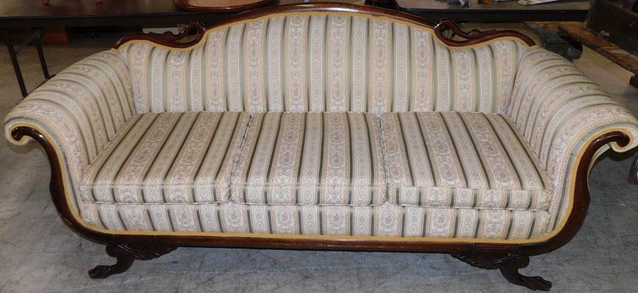 Mahog Duncan Phyfe Sofa with Swan Carving: Mahogany Duncan Phyfe Sofa with Swan Carving. 80" W 32" D 34" H