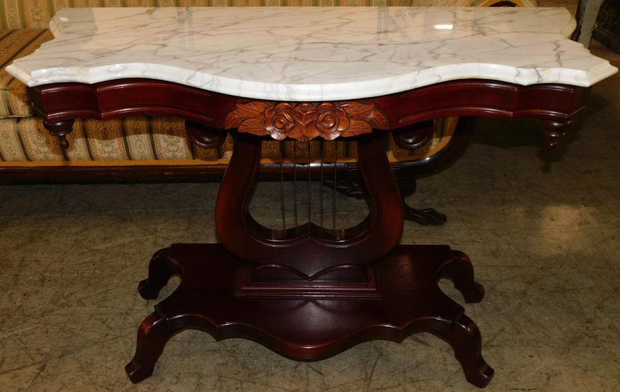 Mah Victorian Style Console Table w/ Marble Top: Mahogany Victorian Style Console Table with Marble Top. 41" W 18" D 28" H