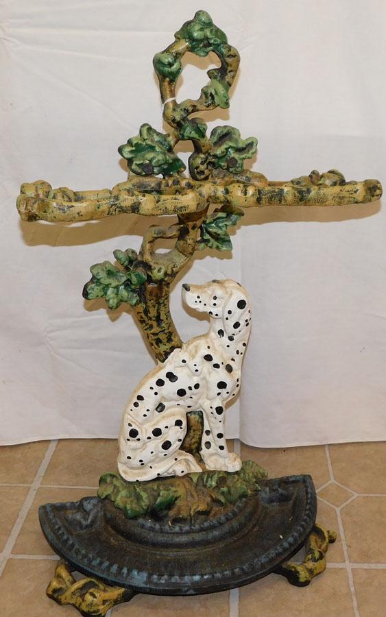 Cast Iron Umbrella Stand with Dog Motif: Cast Iron Umbrella Stand with Dog Motif. 16" W 9" D 27 1/4" H