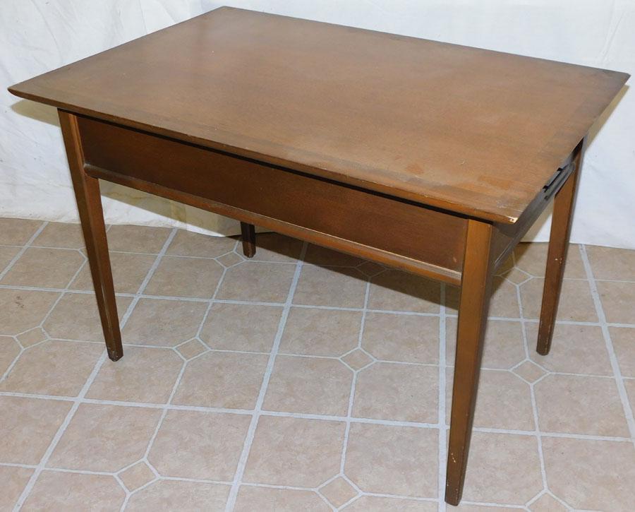 Walnut MCM 1 Drawer Table by Stanley: Walnut MCM 1 Drawer Table by Stanley. 20 1/4" W 30" D 20 1/2" H