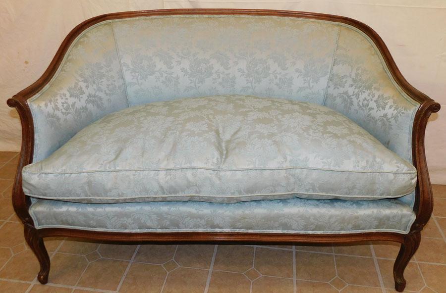 Walnut French Loveseat with Down Cushion: Walnut French Loveseat with Down Cushion by Bloomingdales. 51" W 30" D 32 3/4" H