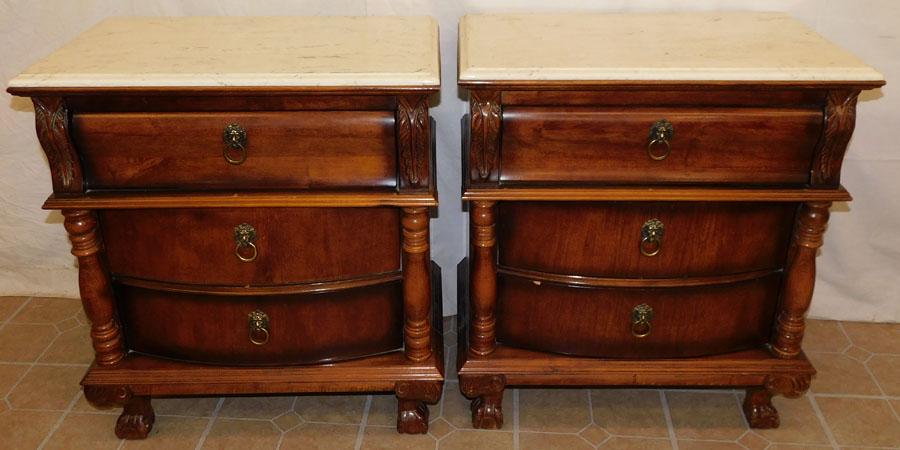 Pr Cherry Marble Top Ball & Claw Night Stands: Pair of Cherry Marble Top Ball & Claw Night Stands. 26 1/2" W 16" D 29" H