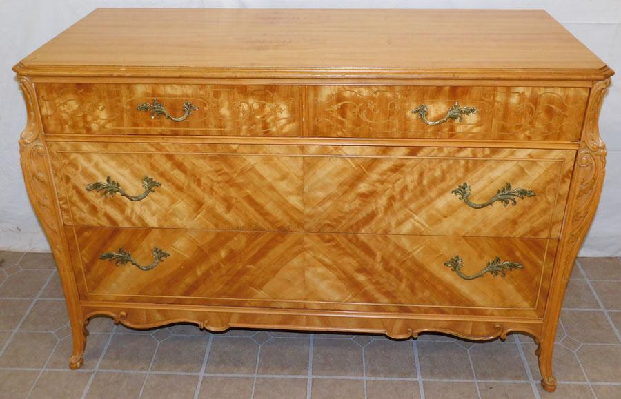 Inlaid Satin Wood French 2/2 Commode: Inlaid Satin Wood French 2/2 Commode. 53" W 21 1/2" D 36" H