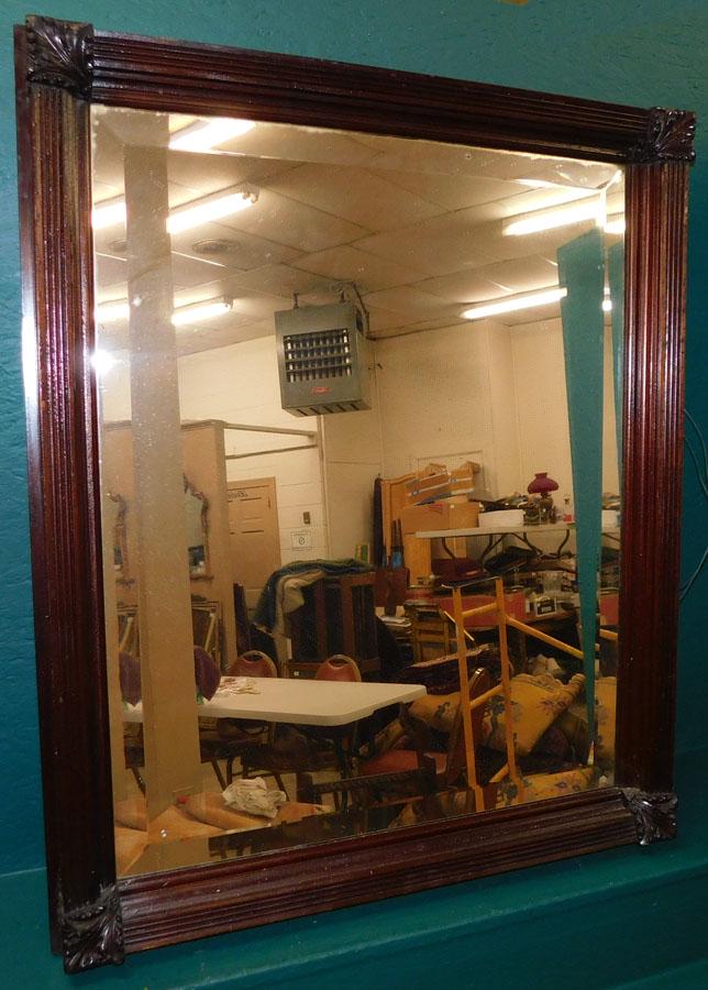 Antique Walnut Framed Bevel Glass Mirror: Antique Walnut Framed Bevel Glass Mirror. 28 1/2" W 34 1/2" H