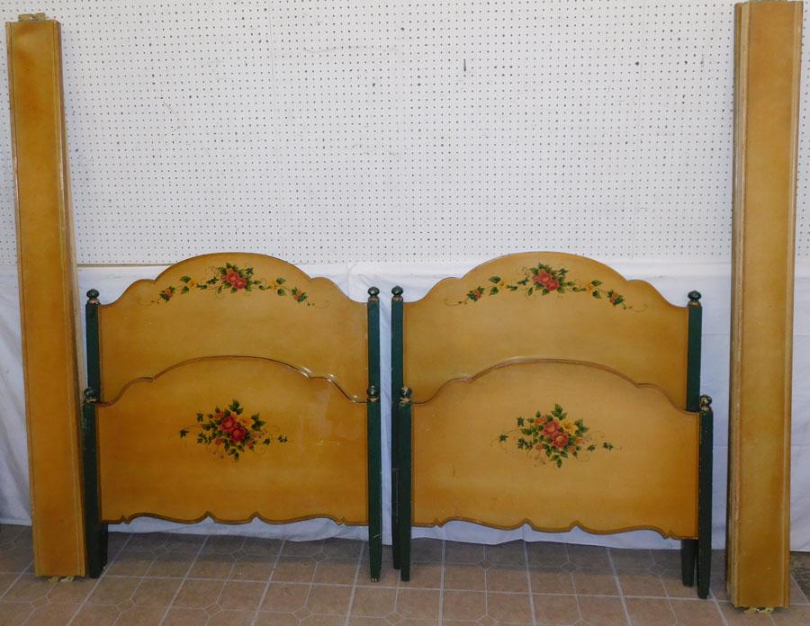 Pair of Paint Decorated Twin Beds: Pair of Paint Decorated Twin Beds. 41 1/2" W 45 1/2" H