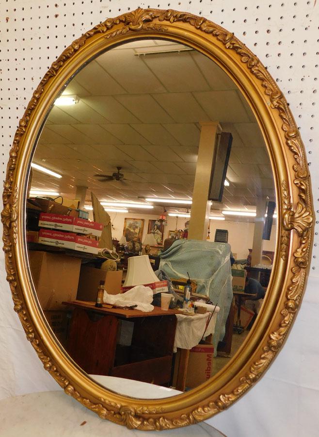 Oval Antique Gilt Frame Mirror: Oval Antique Gilt Frame Mirror . 38 3/4" W 31" H