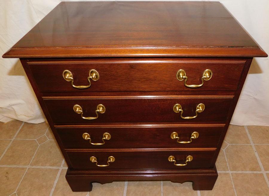 4 Dr Mah Night Stand w/ Brass Carrying Pulls: 4 Drawer Mahogany Night Stand with Brass Carrying Pulls by Knob Creek. 23" W 15" D 25 1/4" H