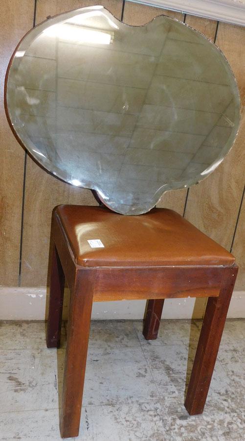 Bevel Edge Glass Mirror & Walnut Stool: Bevel Edge Glass Mirror & Walnut Stool. Mirror: 25" W 22" H