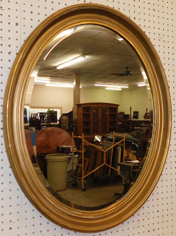 Antique Oval Gilt Frame Bevel Glass Mirror: Antique Oval Gilt Frame Bevel Glass Mirror. 27" W 33" H