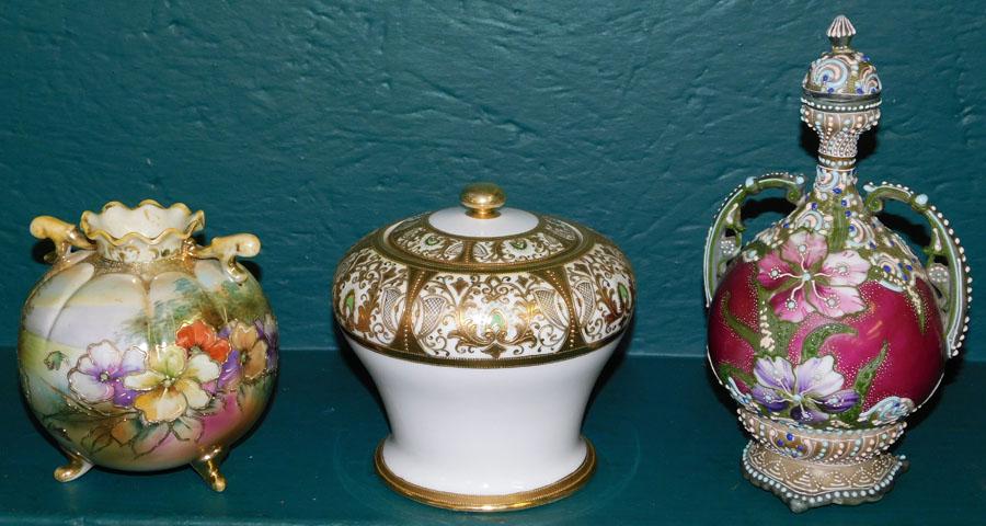 3 pieces of Hand Painted Nippon: 3 pieces of Hand Painted Nippon. Up to 9 3/4" H