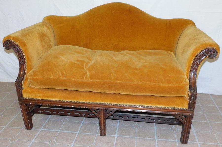 Chinese Chippendale Loveseat with Down Cushion: Chinese Chippendale Loveseat with Down Cushion. 60" L 36" D 36 1/2" H
