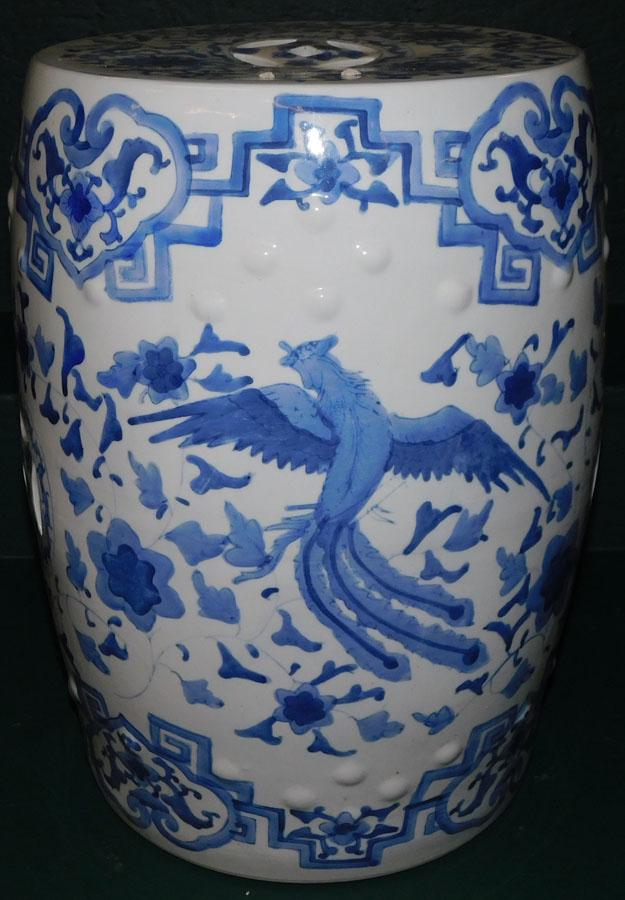 Oriental Blue & White Garden Seat: Oriental Blue & White Garden Seat . 13 1/2" DIA 18 1/4" H