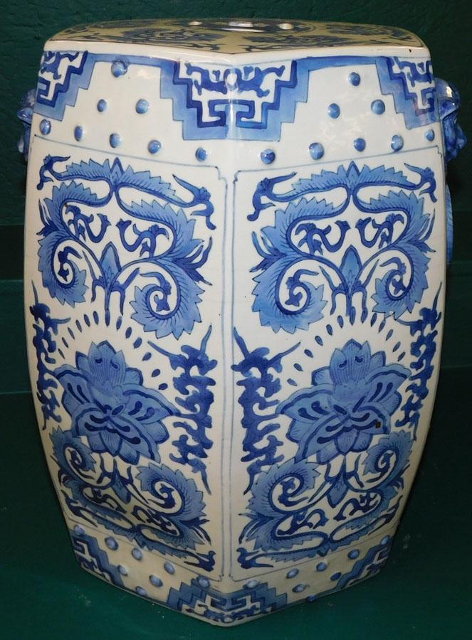 Oriental Blue & White Garden Seat: Oriental Blue & White Garden Seat . 13 1/2" DIA 18 1/4" H