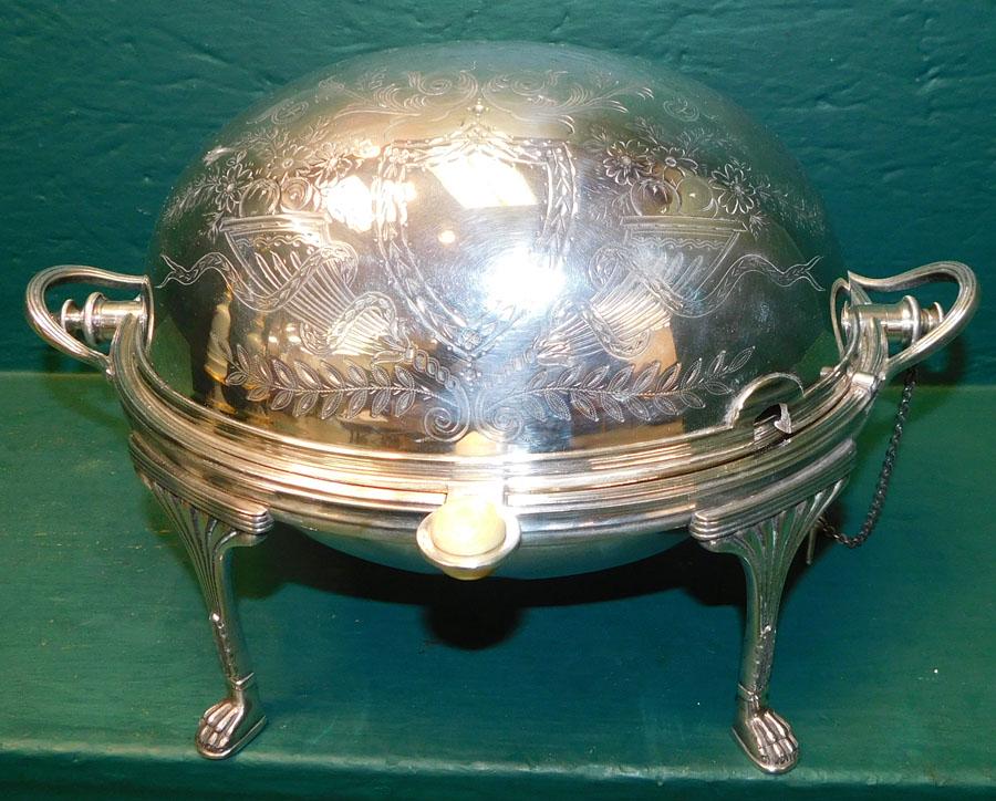 English Silverplate Bun Warmer by Mappin & Webb: English Silverplate Bun Warmer by Mappin & Webb . 13" W 9 1/2" D 8" H