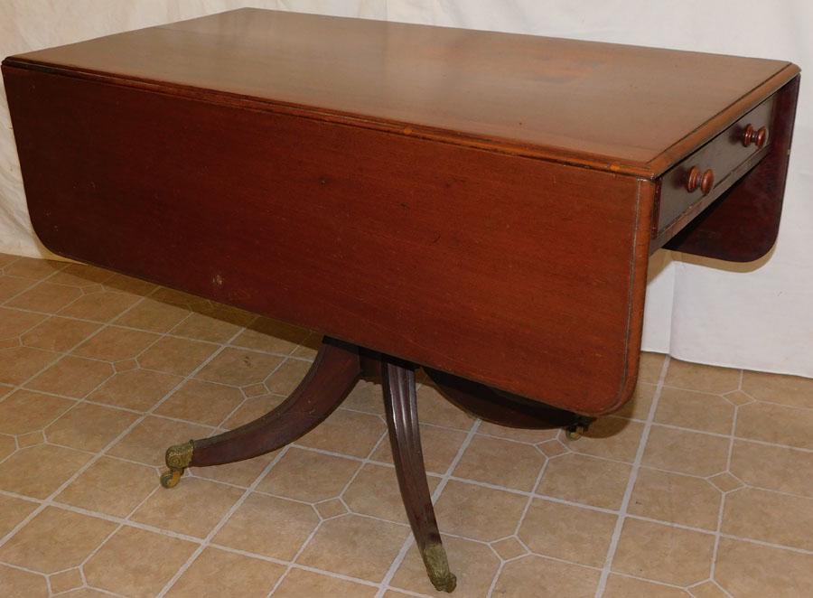 19th Century Mahogany Pedestal Drop Leaf Table: 19th Century Mahogany Pedestal Drop Leaf Table. 42" W 22 1/2" D 28 1/2" H