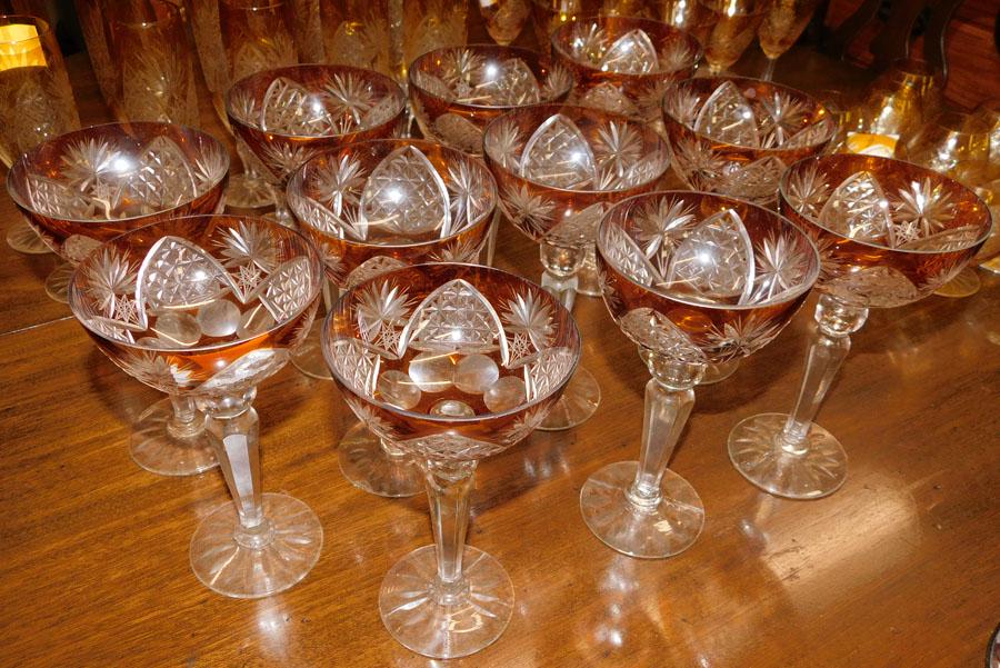 11 Amber Cut to Clear Martini Glasses: 11 Amber Cut to Clear Martini Glasses. 7" H