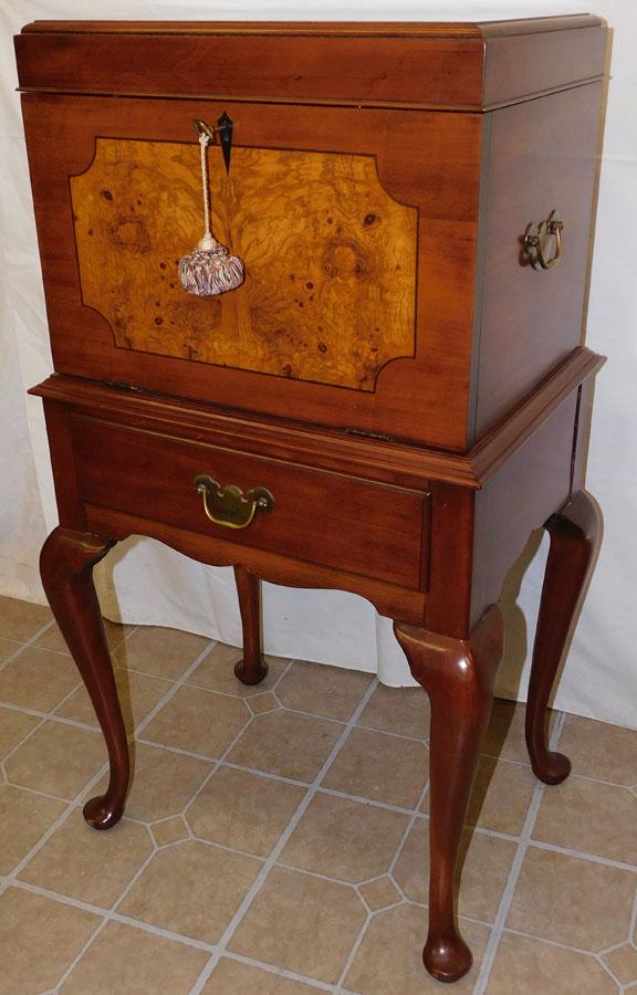 Cherry & Burl Wood QA Henkel Harris Silver Chest: Cherry & Burl Wood Queen Anne Silver Chest by Henkel Harris . 22 1/2" W 17" D 40 1/2" H