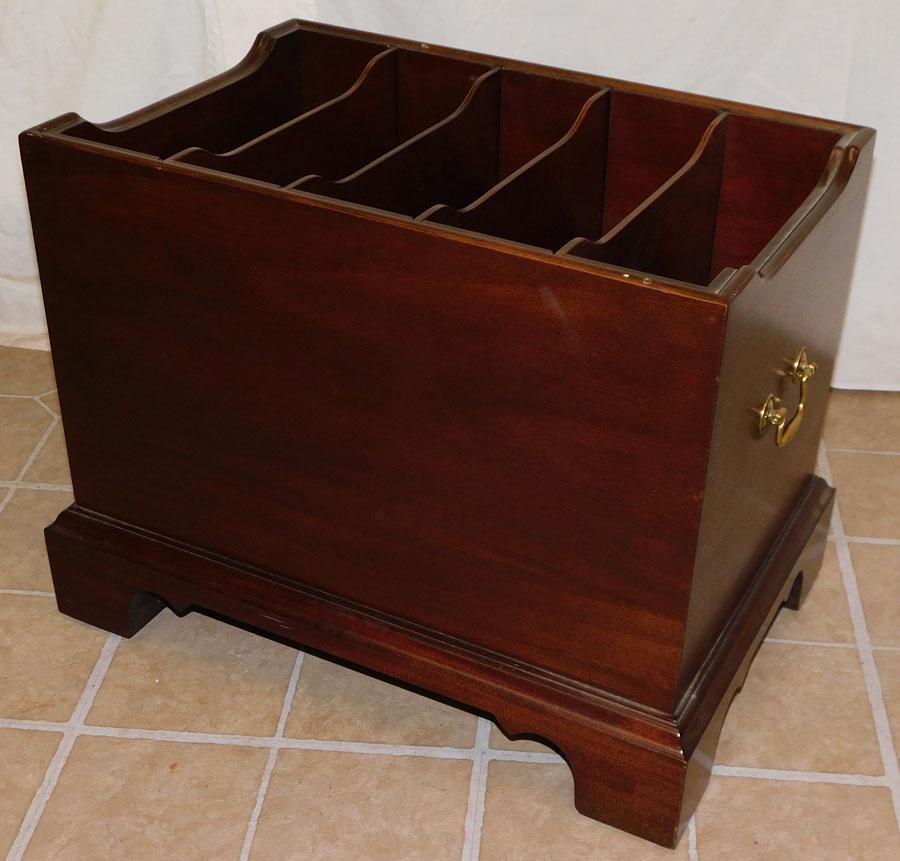 Mahogany Canterbury with Brass Carrying Handles: Mahogany Canterbury with Brass Carrying Handles . 21 1/4" W 14 1/2" D 16 1/4" H