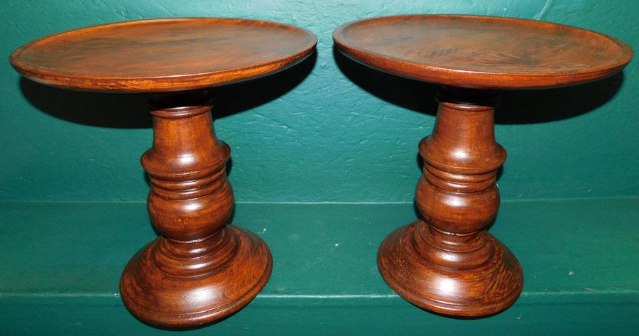 Pair of Turned Dish Top Mahogany Tazzas: Pair of Turned Dish Top Mahogany Tazzas. 13 1/2" DIA 13 1/4" H
