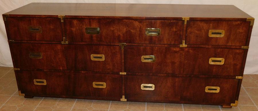 Walnut MCM 7 Dr Campaign Style Henredon Credenza: Walnut MCM 7 Drawer Campaign Style Credenza by Henredon. 72 1/4" W 19 1/4 D 30 1/4" H