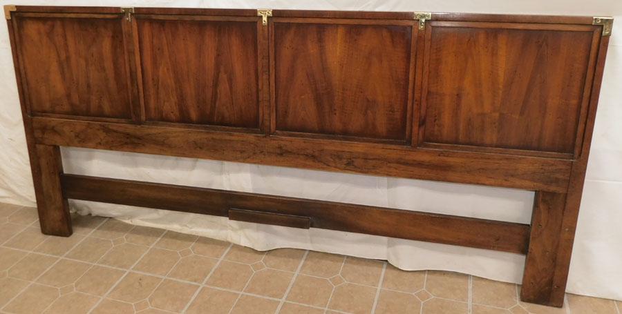Walnut MCM Campaign St King Size Henredon Headboard: Walnut MCM Campaign Style King Size Headboard by Henredon. 79 1/2" L 37 1/4" H