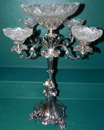 Sheffield 5 Branch SP Epergne w/ Cut Glass Bowls