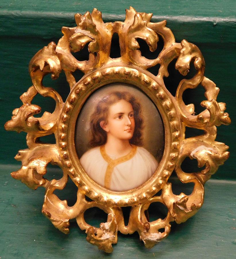 Antique Gilt Frame Portrait of a Woman, Signed Wagner: Antique Gilt Frame Portrait of a Woman, Signed Wagner. 7" x 6"