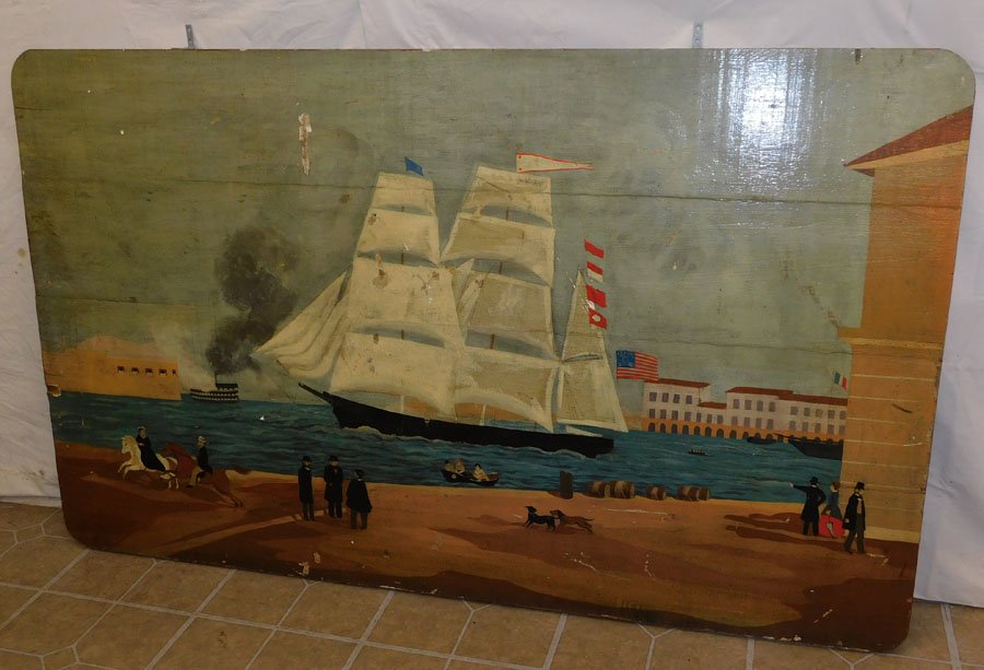 Oil on Board of Ship Scene: Oil on Board of Ship Scene . 59" x 35 1/2"