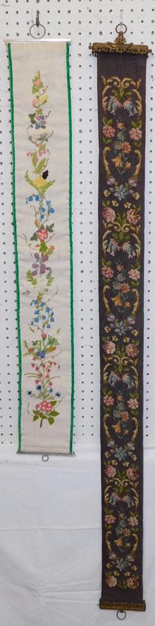 2 Bell Pulls, (1 Needlepoint & 1 Stump Work): 2 Bell Pulls, (1 Needlepoint & 1 Stump Work). Needlepoint: 63" L