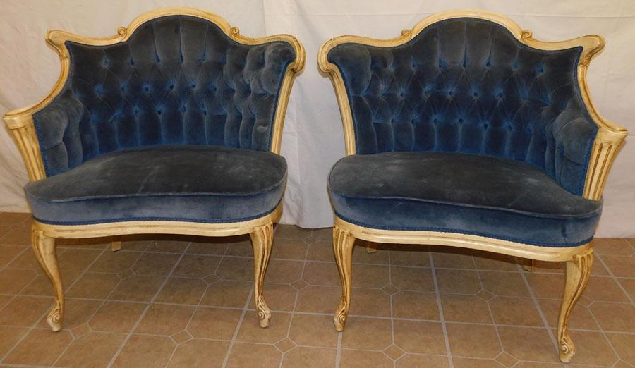 Pair of French Painted Corner Chairs: Pair of French Painted Corner Chairs. 35" H
