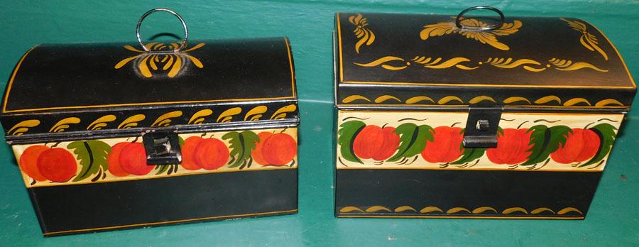 2 Tole Paint Decorated Boxes: 2 Tole Paint Decorated Boxes. Up to 9 1/2" W 6" D 6 1/2" H