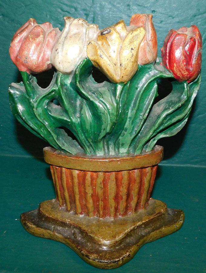 Cast Iron Paint Decorated Tulip Door Stop: Cast Iron Paint Decorated Tulip Door Stop. 7 1/2" W 8 1/2" H