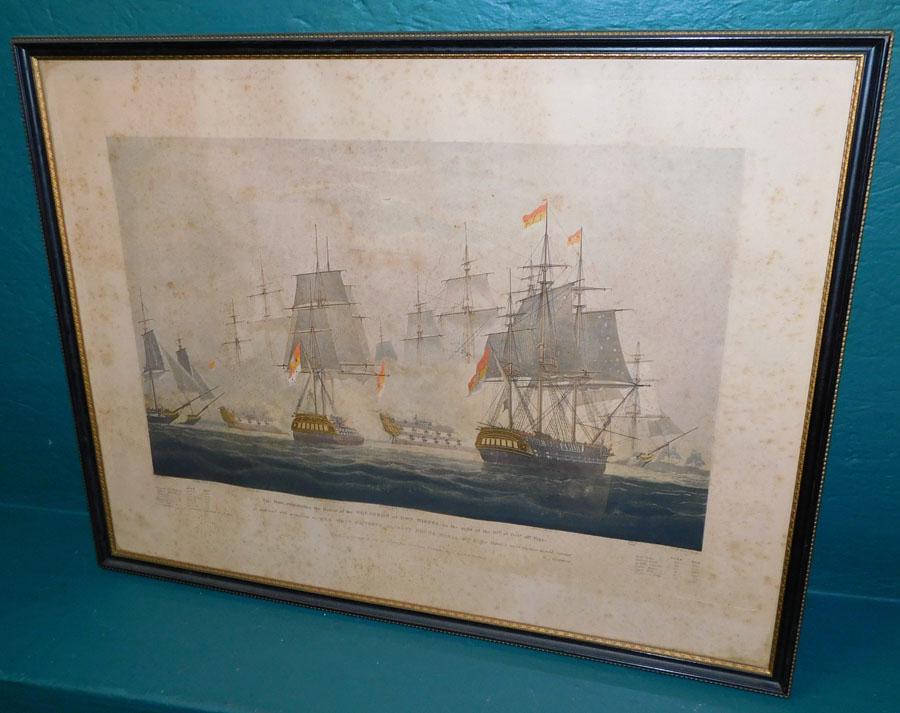 Antique Print of a Spanish Battleship Scene: Antique Print of a Spanish Battleship Scene. 27 1/4" x 21 1/4"