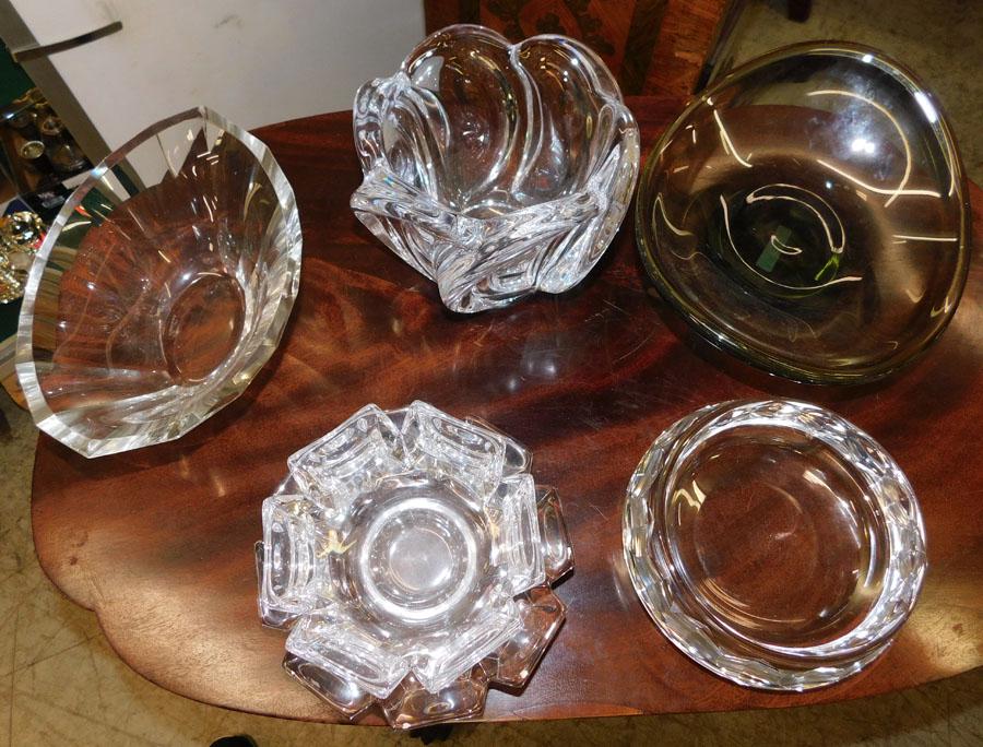 6 Pc Mid-Century Modern Glass Lot, (Some Orrefors: 6 Piece Mid-Century Modern Glass Lot, (Some Orrefors Signed). Up to 11" W 9 1/2" D 4" H