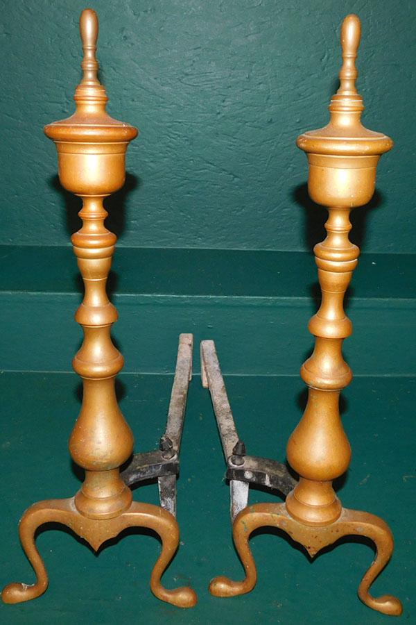 Pair of Brass Andirons: Pair of Brass Andirons. 22 1/2" H