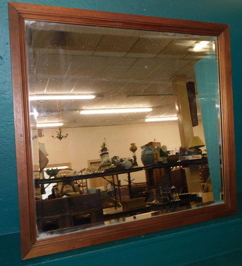 Antique Walnut Framed Bevel Glass Mirror: Antique Walnut Framed Bevel Glass Mirror . 33 1/2" W 35 1/2" H