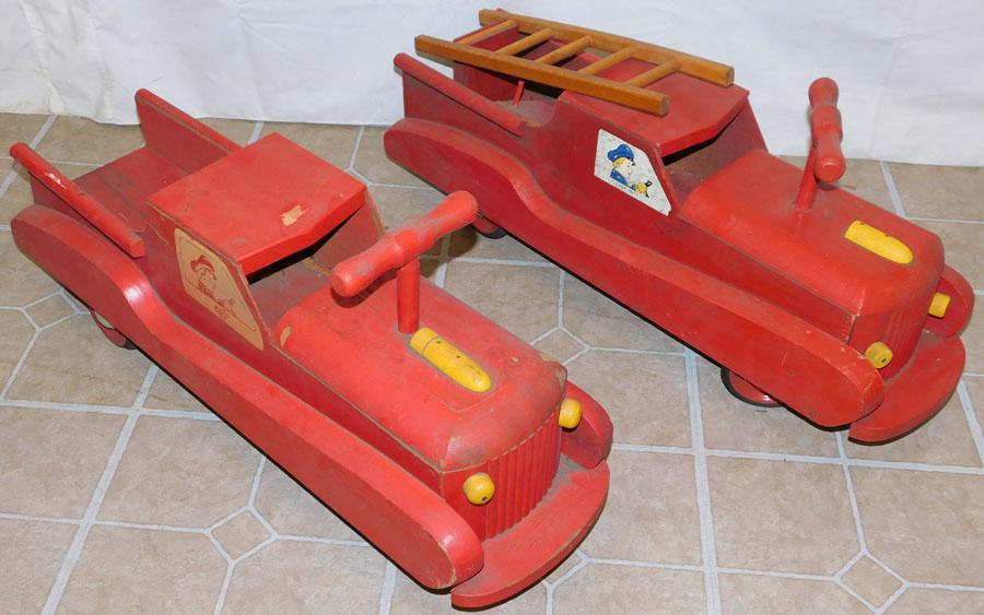 2 Vintage Cass Toys Wooden Fire Trucks: 2 Vintage Cass Toys Wooden Fire Trucks . 29 1/2" L 8 1/2" W 12 1/2" H
