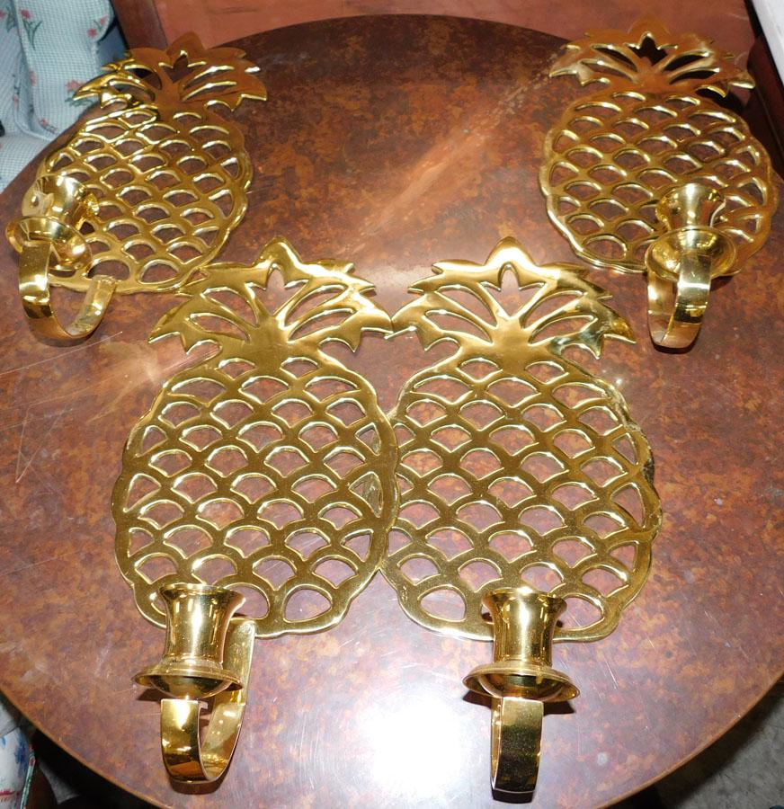 4 Brass Pineapple Design Wall Sconces: 4 Brass Pineapple Design Wall Sconces. 7 1/2" W 15" H