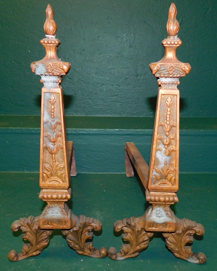 Pair of Brass Andirons: Pair of Brass Andirons. 16 1/2" H