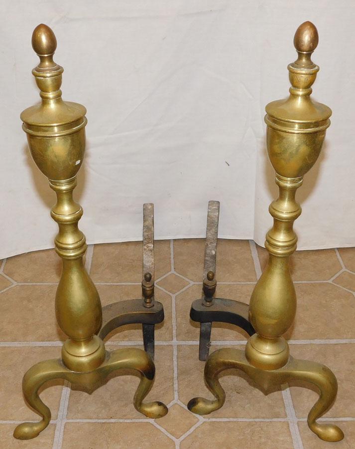 Pair of Brass Andirons: Pair of Brass Andirons. 20" H