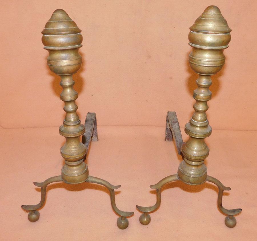Pair 19th C Brass Andirons (1 of 2)