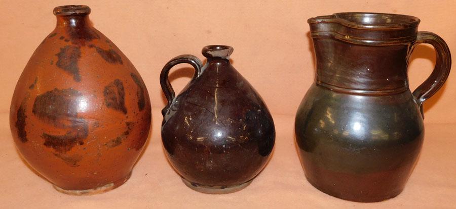 Two Redware Jugs & Pottery Milk Pitcher (1 of 5)