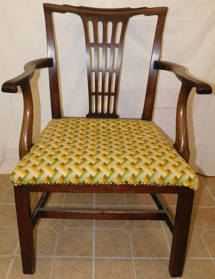 Antique Mah Chippendale Stretcher Base Arm Chair (1 of 5)