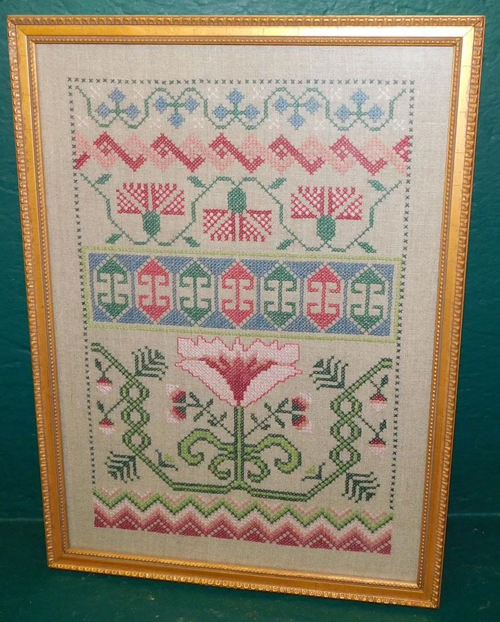 Framed Needlework Sampler: Framed Needlework Sampler. 12 1/2" X 17"