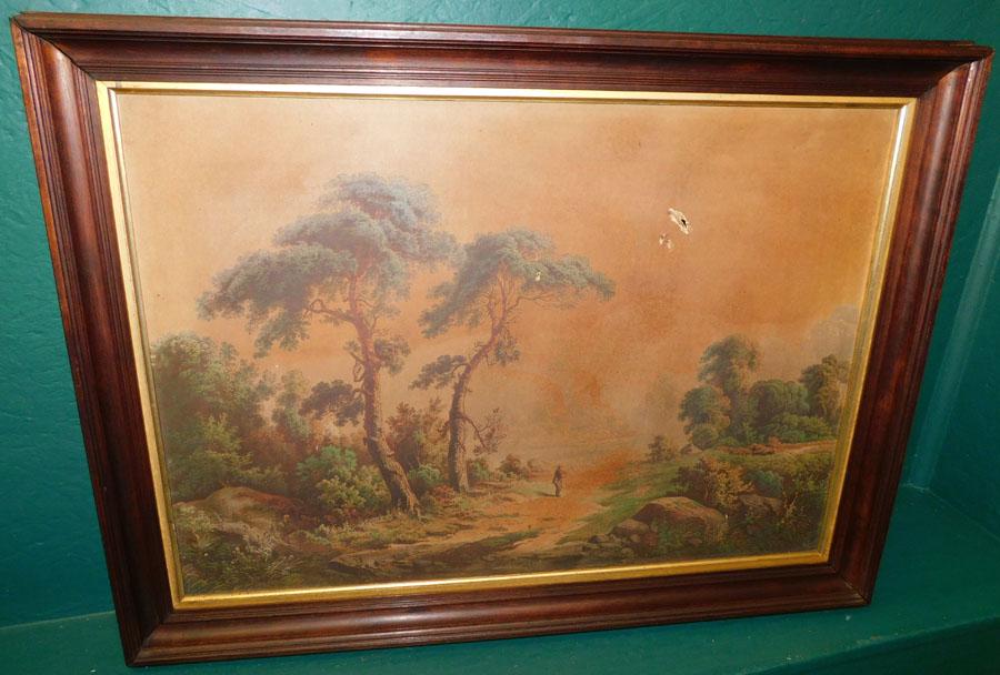 Print Laid On Canvas Forest Scene In Walnut Frame (1 of 5)