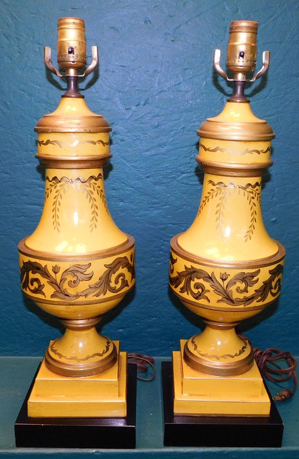 Pair Tole Paint Decorated Lamps (1 of 3)