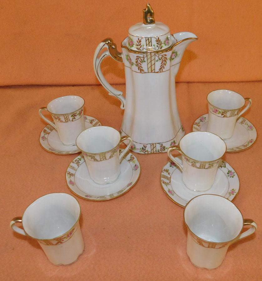 11 Piece Nippon Hand Painted Chocolate Set: 11 Piece Nippon Hand Painted Chocolate Set. 9 1/2" H