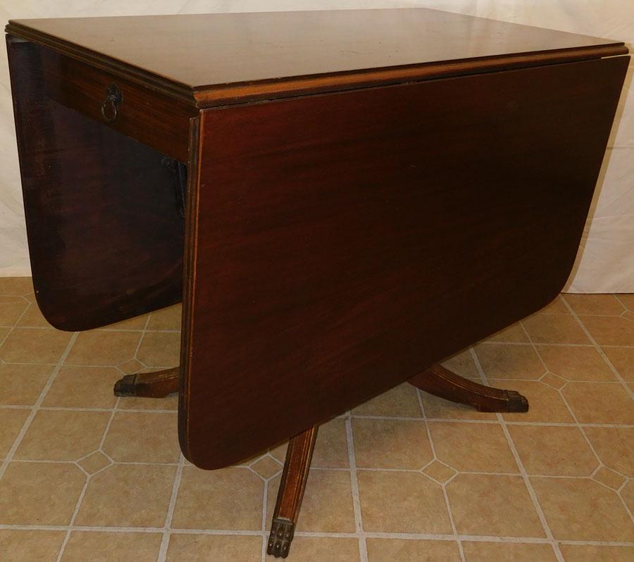 Mahogany Pedestal Drop-Leaf Dining Table: Mahogany Pedestal Drop-Leaf Dining Table. 37 3/4" W 20 1/2" D 29 1/2" H