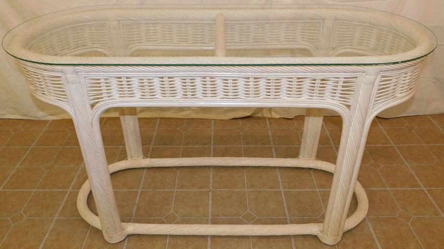 Rattan Oval Console Table with Glass Top: Rattan Oval Console Table with Glass Top . 50" L 21 1/4" D 28 1/2" H