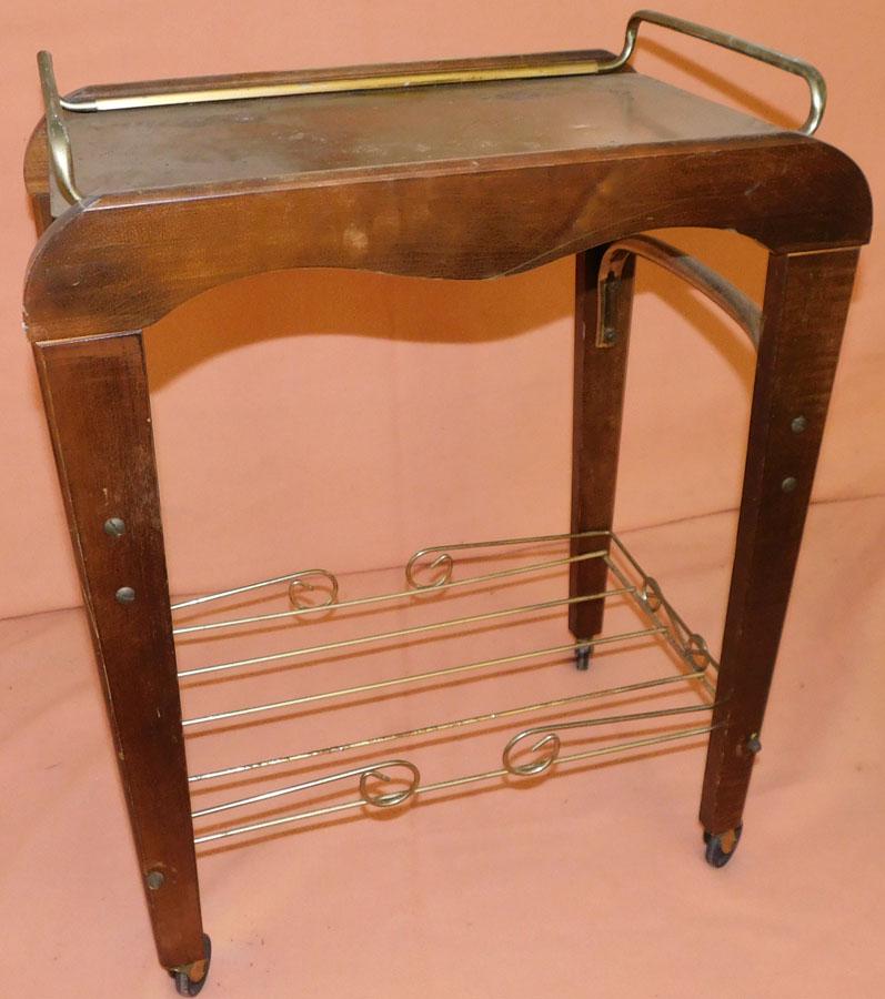 MCM Cherry & Metal Serving Cart: Mid-Century Modern Cherry & Metal Serving Cart. 21" W 13 1/4" D 27 1/2" H
